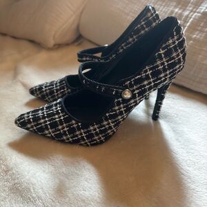 Chic Tweed Heels with Pearl Accent
